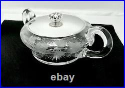 Antique Durgin Sterling Silver Daisy Topped Etched Glass Candy Bowl, Very Nice, 8