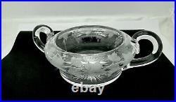 Antique Durgin Sterling Silver Daisy Topped Etched Glass Candy Bowl, Very Nice, 8