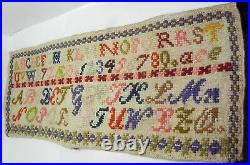 Antique Early to Mid 19TH C Alphabet Sampler. Uniquely Sized. Very Nice