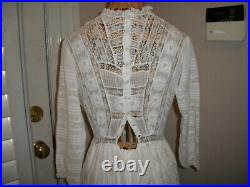 Antique Edwardian Victorian Tea Lawn Dress Cotton Embroidery and Lace Very Nice