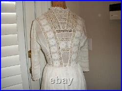 Antique Edwardian Victorian Tea Lawn Dress Cotton Embroidery and Lace Very Nice