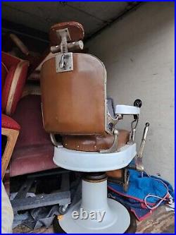 Antique Enamel Koken Barber Chair withHeadrest, Very Nice Example, Hydraulic, PU