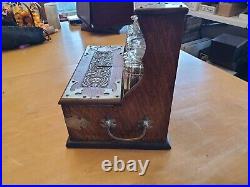 Antique English Victorian Oak Tantalus with Crystal Decanters Very nice with drawer