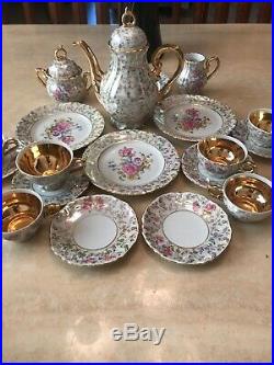 Antique Gorgeous German Dresden Porcelain Tea Set With Gold Trim Very Nice
