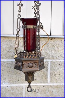 Antique Gothic Hanging Sanctuary Lamp with Globe, Very Nice! (CU433) chalice co