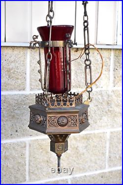 Antique Gothic Hanging Sanctuary Lamp with Globe, Very Nice! (CU433) chalice co