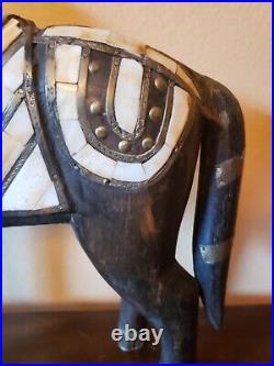 Antique Hand Carved Wooden Horse with Brass Inlay. Vintage. Very nice