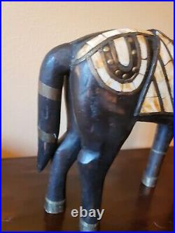 Antique Hand Carved Wooden Horse with Brass Inlay. Vintage. Very nice