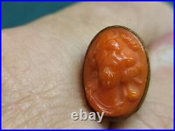 Antique Hatpin with Orage Coral carved figural Face. Very Nice