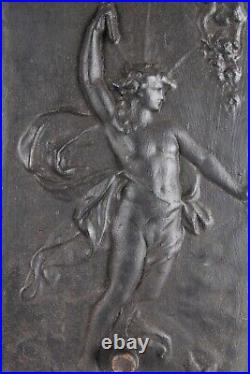 Antique Iron FIREPLACE SURROUND & SUMMER COVER- MYTHOLOGICAL Figure VERY NICE