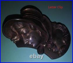 Antique Judd Cast Lady Art Wall Letter Mail Holder And Ink Well Top Very Nice