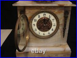 Antique Marble Chiming Mantle Clock withKey and Pendulum Very Nice