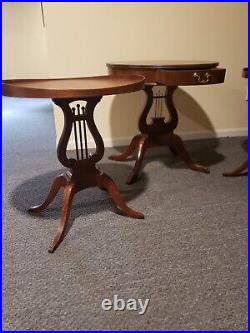 Antique Mersman Lyre Accent Table Set VERY NICE 2 Small Oval End Tables, 1 Rou