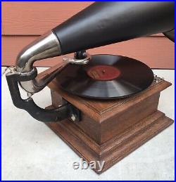 Antique Oak Victor II Talking Machine Phonograph & Horn VERY NICE