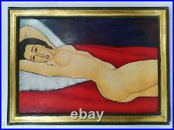 Antique Oil On Canvas Amadeo Modigliani 1910 With Frame In Golden Leaf Very Nice