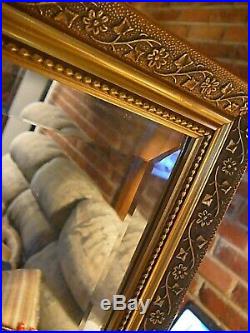 Antique Ornate Gold Decorated Rectangular Framed Beveled Mirror, VERY NICE