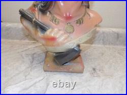 Antique Painted Chalkware Iroquois Cigar Store Indian Bust Very Nice Condition
