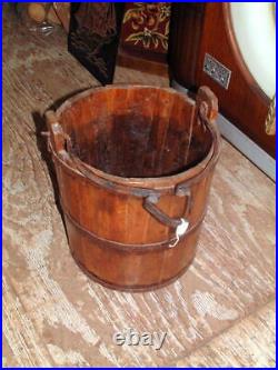 Antique Primitive Blacksmith Hardware Wood bucket 14 Tall X 13 Wide, very nice