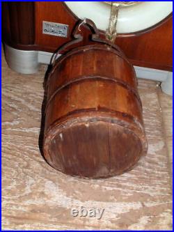 Antique Primitive Blacksmith Hardware Wood bucket 14 Tall X 13 Wide, very nice
