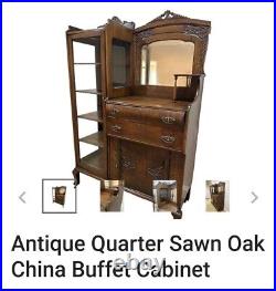 Antique Quarter Sawn Oak China Buffet Cabinet Very Nice