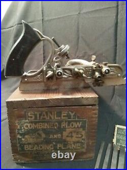 Antique STANLEY No 45 COMBINATION PLANE type 10 with 22 cutters boxed, very nice