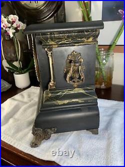 Antique Sessions Clock Co. FS Black Mantel Clock Complete With Key Very NICE