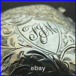 Antique Silver Very Nice Floral Engraved Large Curved Vesta Case Hm 1913 39grm