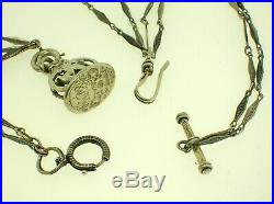 Antique Sterling Silver Pocket Watch Chain With Very Nice Seal 30 Long -b/o