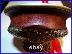 Antique Tibetan Tea (or Chang) Bowl Hand made Wood and Silver Very Nice