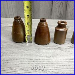 Antique Two Tone Sandy Tan Colored Stoneware Cone Inkwell Set Of 7 Very Nice