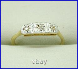 Antique Very Nice 18 Carat And Platinum Three Stone Diamond Ring Size I. 1/2