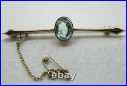 Antique Very Nice 9 Carat Rose Gold And Green Stone Bar Brooch