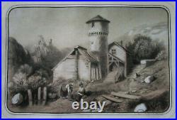 Antique Very Nice Drawing Charcoal Raised With Chalk, 1879, Painting Signed 19th