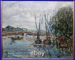 Antique Very Nice Painting Signed Léon Chaloin Boats Of Peach Marine Grenoble