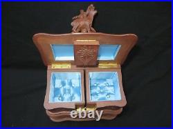 Antique Victorian Black Forest Carved Wood Stag Jewelry Box WithKey. Very Nice
