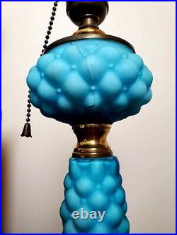 Antique Victorian Blue Satin Glass Kerosene Oil Lamp VERY NICE