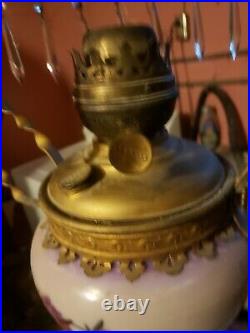 Antique Victorian Hanging Oil Lamp Has All Prisms & Brackets Very Nice Lamp