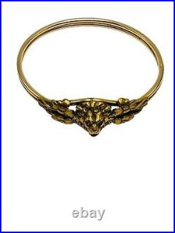 Antique Victorian Lion Head Paste Bangle Bracelet & Pin Gold Filled Very nice
