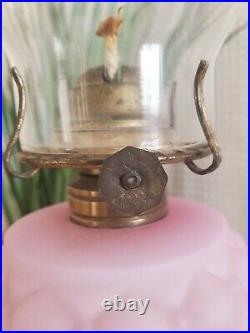 Antique Victorian Pink Satin Glass Kerosene Oil Lamp VERY NICE