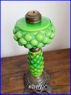 Antique Victorian Plume Atwood P & A Green Glass Kerosene Oil Lamp VERY NICE