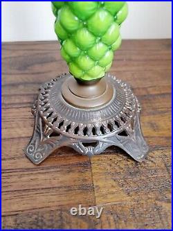 Antique Victorian Plume Atwood P & A Green Glass Kerosene Oil Lamp VERY NICE