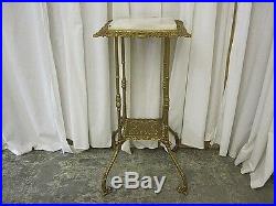 Antique Victorian Style Metal & Marble Plant Stand Ornate Filigree Very Nice Con