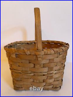 Antique Wood Splint Basket With Bentwood Handle. Very Nice Condition. Aafa