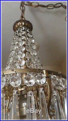 Antique X-Petite French Chandelier With Very Nice Prisms