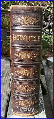 Antique c1875 Catholic family Bible Douay Rheims brass clasps very nice