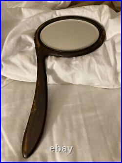 Antique hand mirror wood Mahogany, some age wear on wood very nice