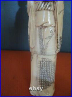 Antique japan handmade figurine sculpture geisha carved bovine bone very nice