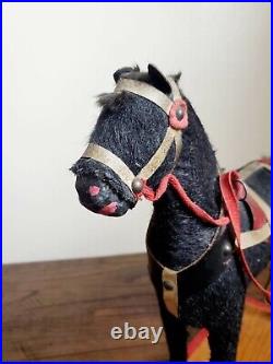Antique late 1800s Pull Toy Burlap Covered Horse, Very Nice Toy! 10 Tall