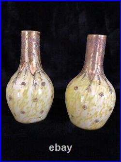 Antique small glass Bud vase Art Nouveau Glow Very Nice Under Blacklight. Pair 2