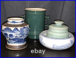 Antique/vintage chinese Asian pottery ceramlcs! Very nice 4pc! Celadon Jar Etc